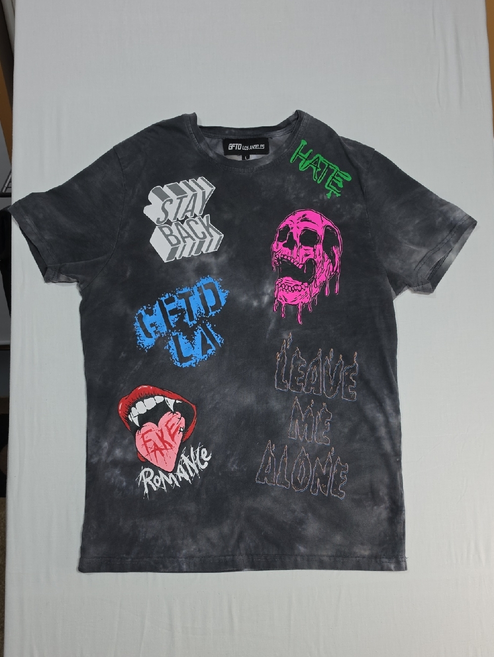 GFTD LA SS26 Stay Back Graphic Tee - Mineral Wash Black [Size LARGE]